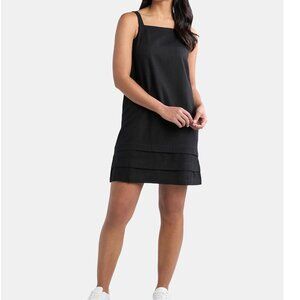 Excellent Condition, SZ L, Linen Blend Tiered Mini Shift Dress, Black